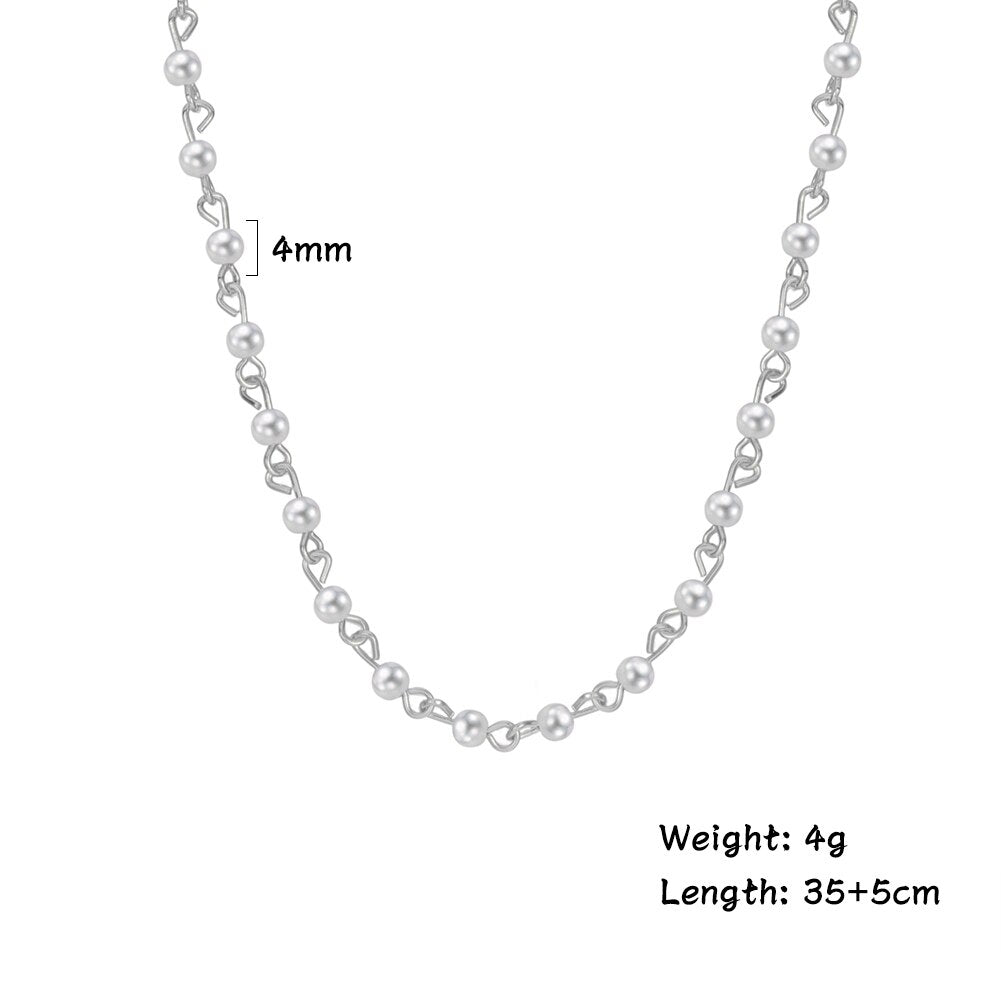 Fishhook Short Choker Necklace White Pearl Beads Rose Gold Color Boho Bohemia Gift For Woman Girl Chain Necklaces Jewelry