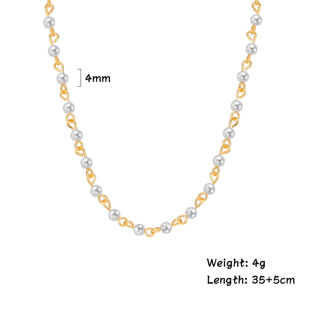 Fishhook Short Choker Necklace White Pearl Beads Rose Gold Color Boho Bohemia Gift For Woman Girl Chain Necklaces Jewelry