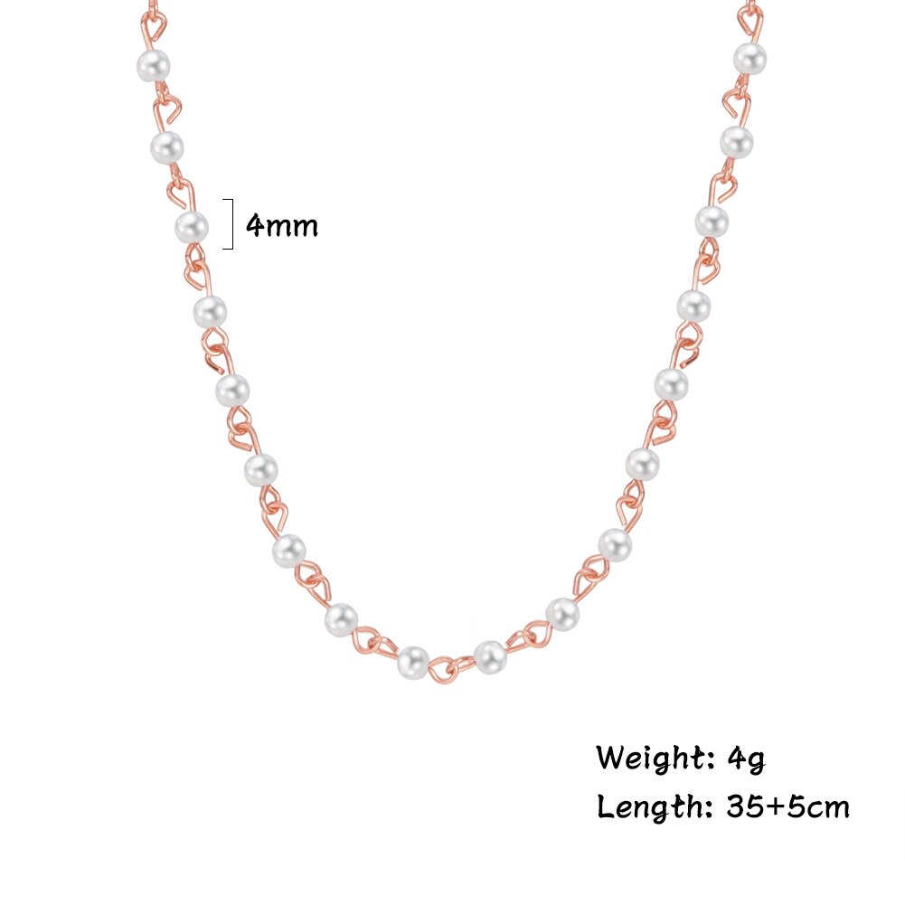 Fishhook Short Choker Necklace White Pearl Beads Rose Gold Color Boho Bohemia Gift For Woman Girl Chain Necklaces Jewelry