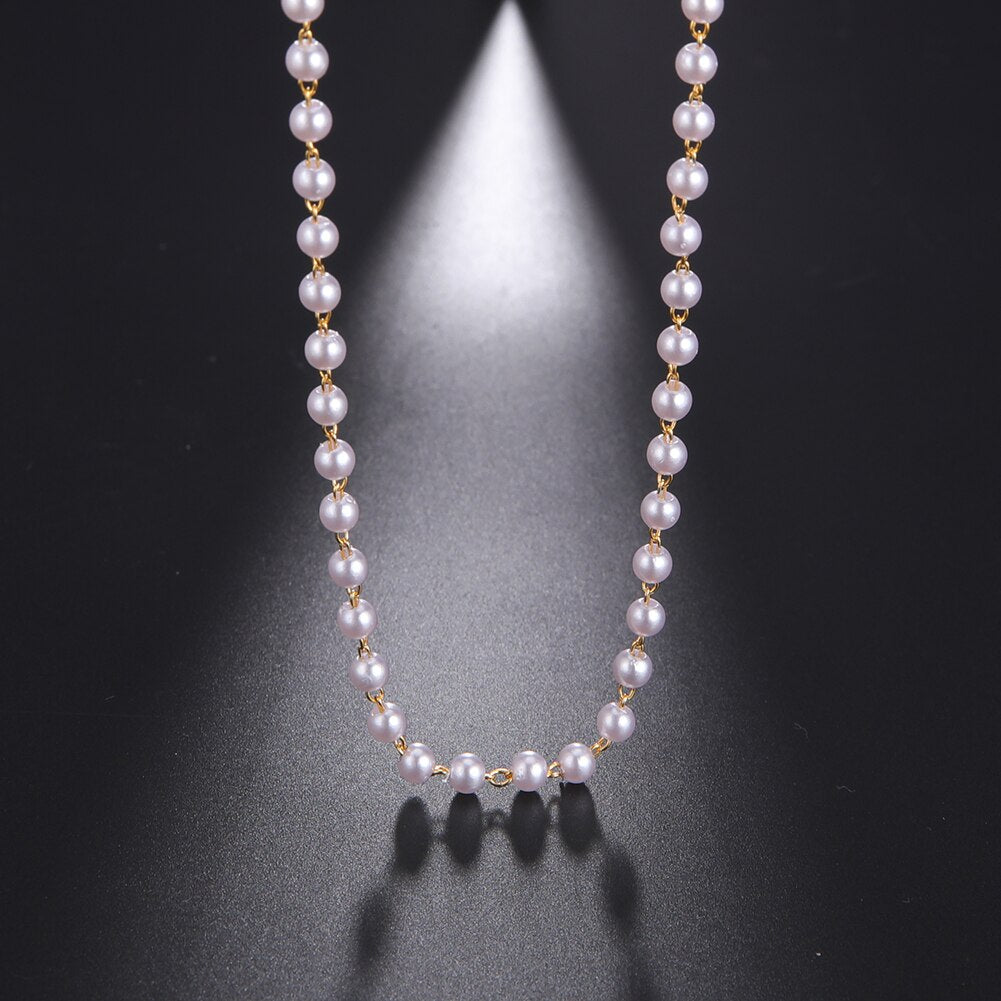 Fishhook Short Choker Necklace White Pearl Beads Rose Gold Color Boho Bohemia Gift For Woman Girl Chain Necklaces Jewelry