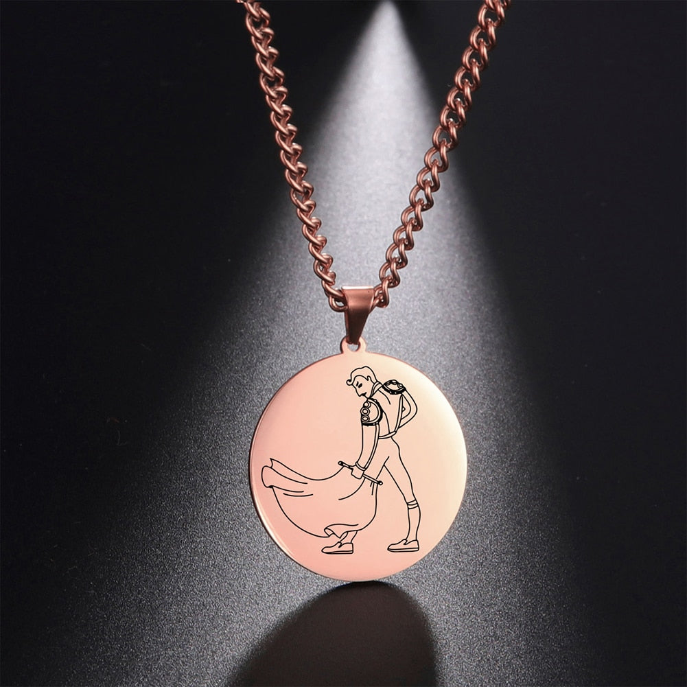Fishhook Spanish Bullfighter Necklace Spain Supernatural Hero Bull Rose Gold Color Stainless Steel Gift For Man Woman Jewelry