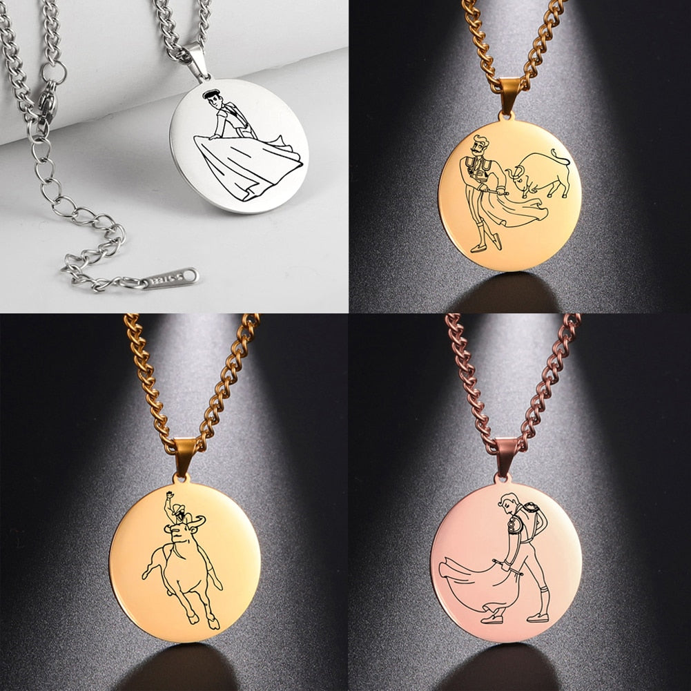 Fishhook Spanish Bullfighter Necklace Spain Supernatural Hero Bull Rose Gold Color Stainless Steel Gift For Man Woman Jewelry