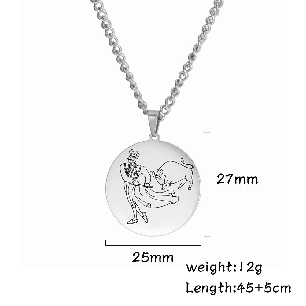 Fishhook Spanish Bullfighter Necklace Spain Supernatural Hero Bull Rose Gold Color Stainless Steel Gift For Man Woman Jewelry