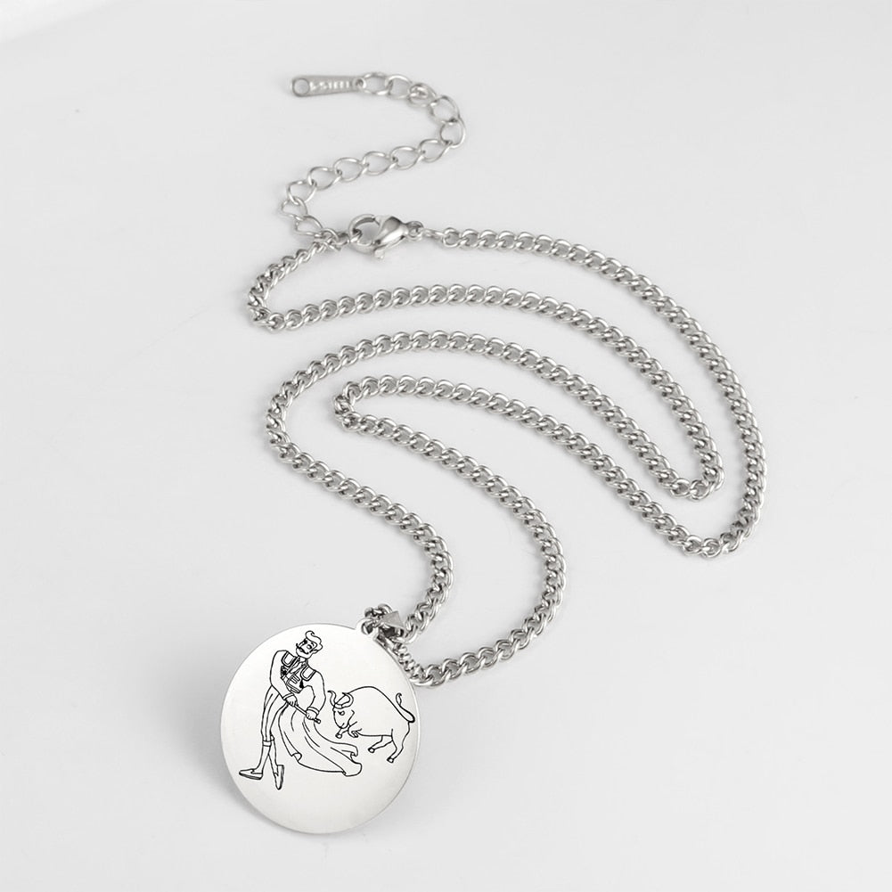 Fishhook Spanish Bullfighter Necklace Spain Supernatural Hero Bull Rose Gold Color Stainless Steel Gift For Man Woman Jewelry