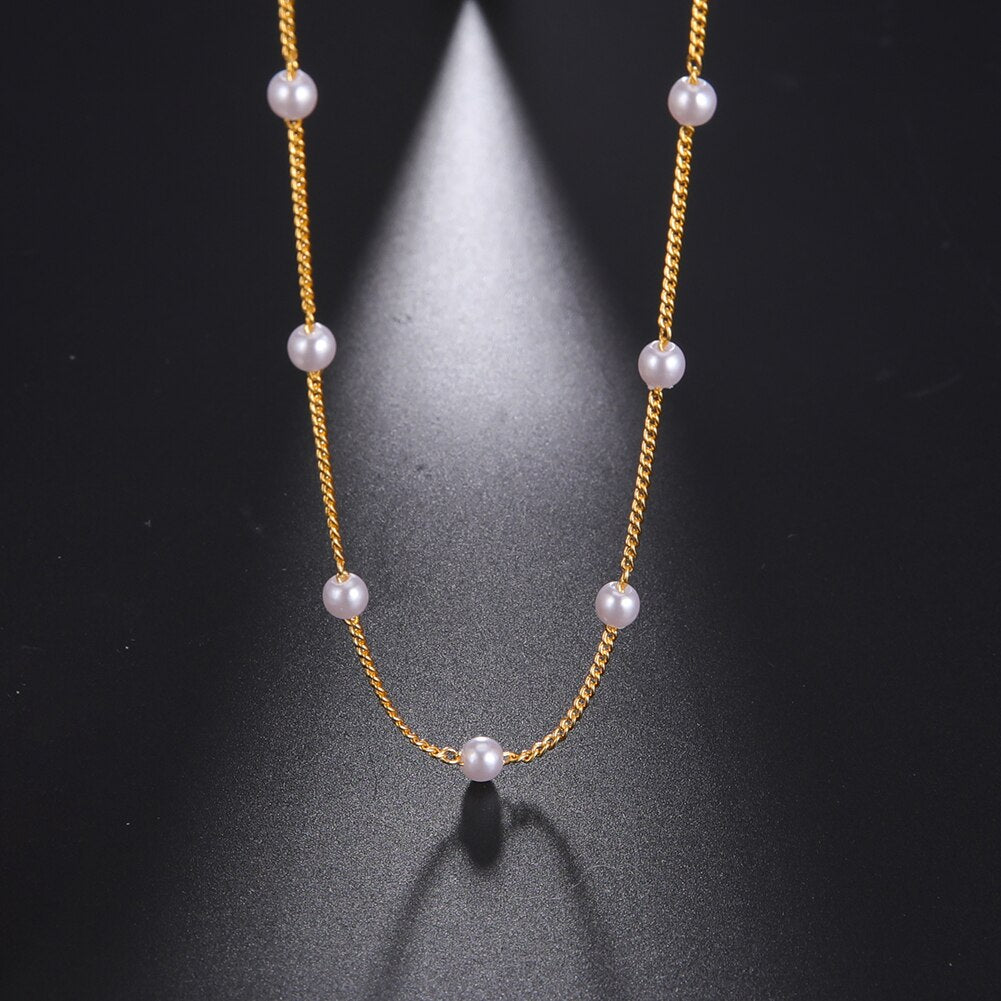 Fishhook White Pearl Beads Short Choker Necklace Rose Gold Color Boho Bohemia Gift For Woman Girl Chain Necklaces Jewelry New