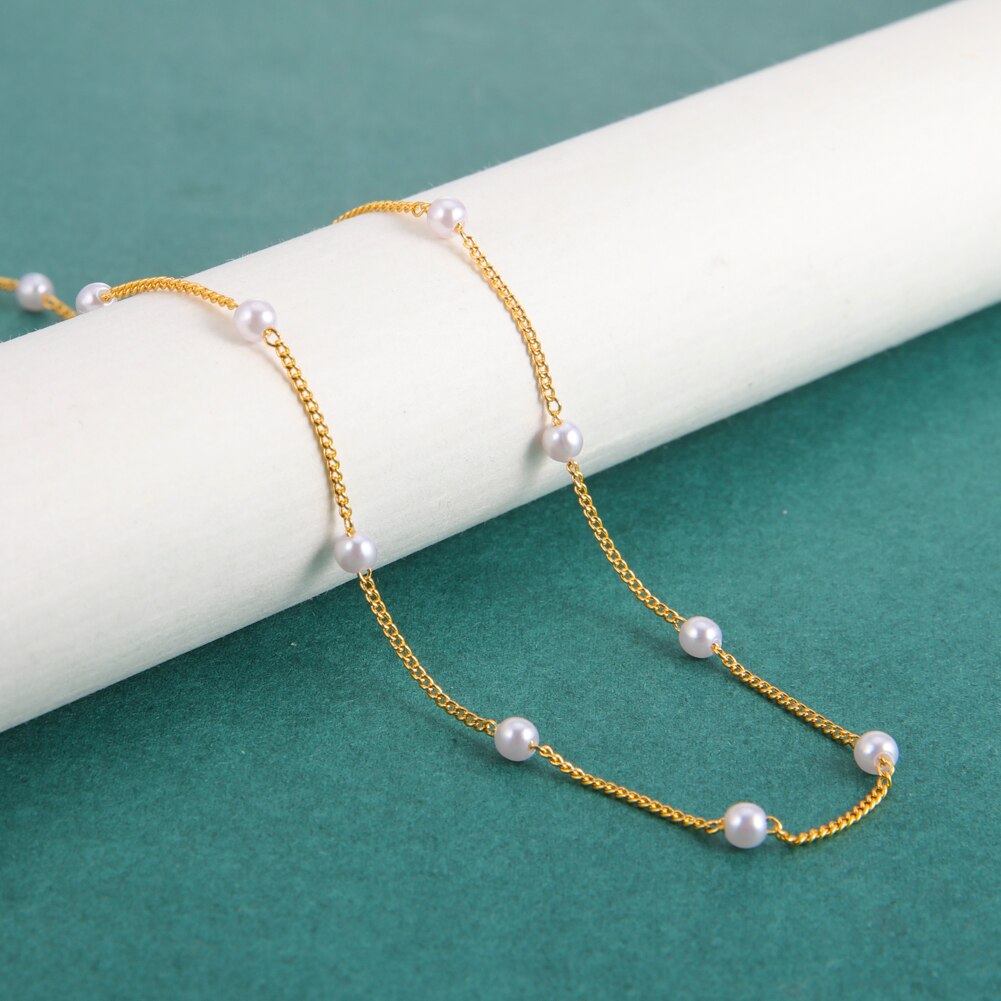 Fishhook White Pearl Beads Short Choker Necklace Rose Gold Color Boho Bohemia Gift For Woman Girl Chain Necklaces Jewelry New