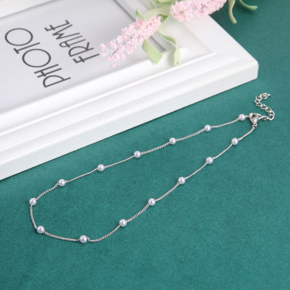 Fishhook White Pearl Beads Short Choker Necklace Rose Gold Color Boho Bohemia Gift For Woman Girl Chain Necklaces Jewelry New