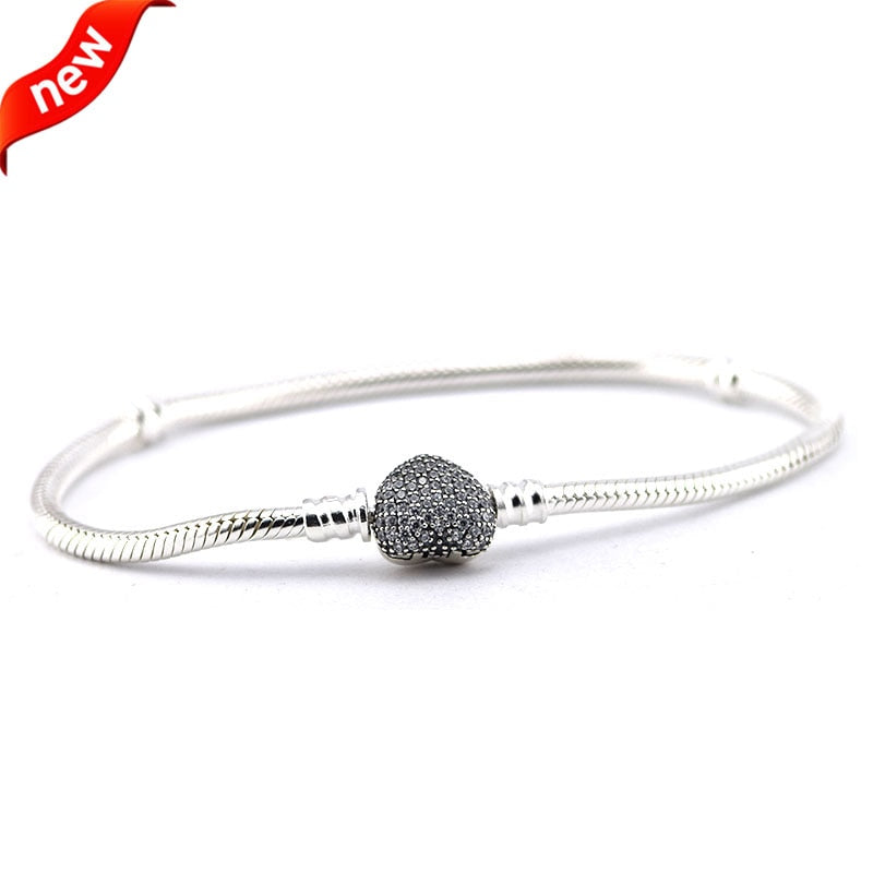 Fits European Jewelry Moment Heart Silver Bracelets With Clear CZ Original 100% 925 Sterling Silver Jewelry DIY Wholesale 09B20