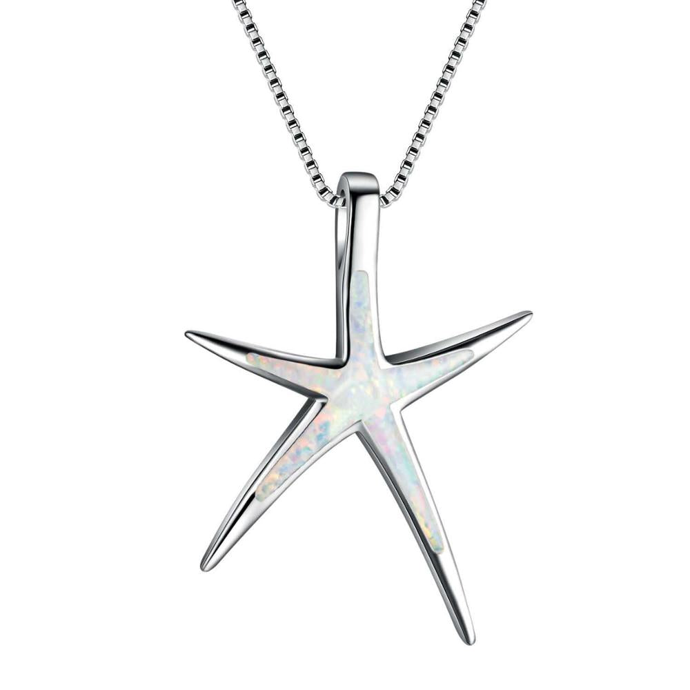Five Star Pentagram Created Opal 925 Sterling Silver Necklace Gift