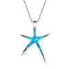 Five Star Pentagram Created Opal 925 Sterling Silver Necklace Gift