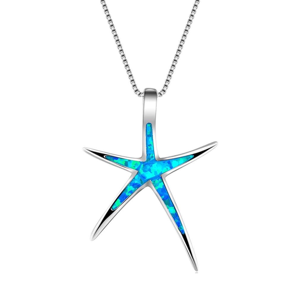 Five Star Pentagram Created Opal 925 Sterling Silver Necklace Gift
