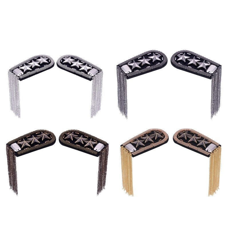 Five-pointed Star Tassel Epaulet Rhinestone Shoulder Board Costume Shoulder Badge Decor for Man Women