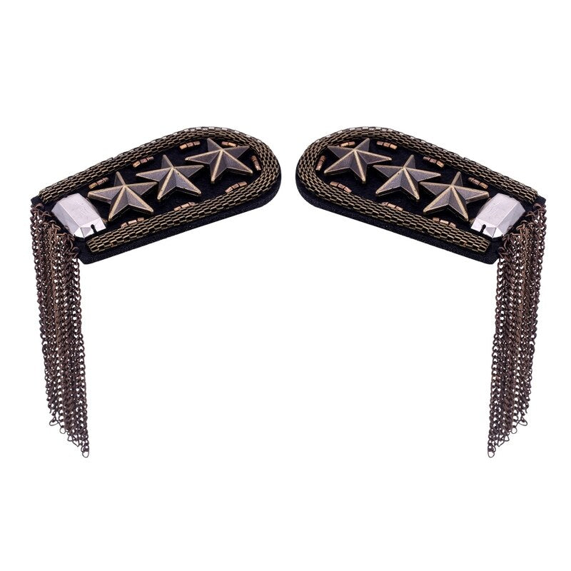 Five-pointed Star Tassel Epaulet Rhinestone Shoulder Board Costume Shoulder Badge Decor for Man Women