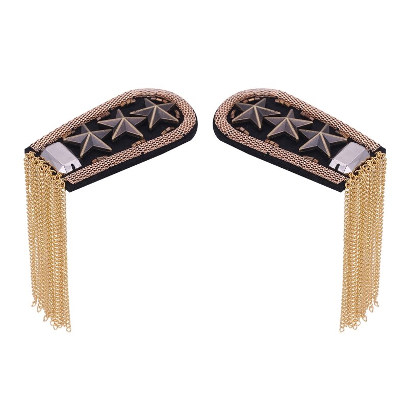 Five-pointed Star Tassel Epaulet Rhinestone Shoulder Board Costume Shoulder Badge Decor for Man Women