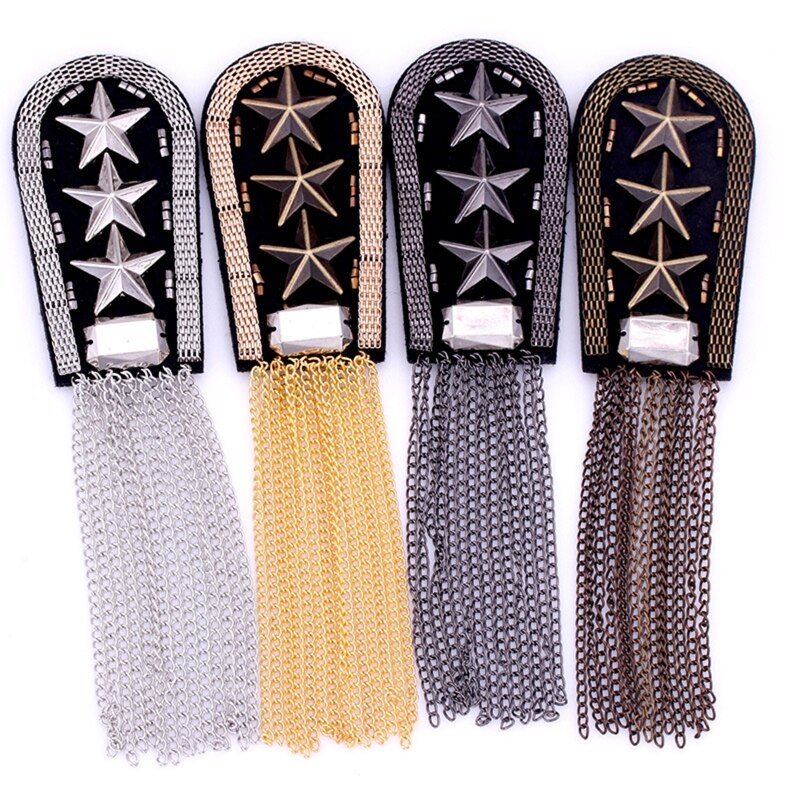 Five-pointed Star Tassel Epaulet Rhinestone Shoulder Board Costume Shoulder Badge Decor for Man Women