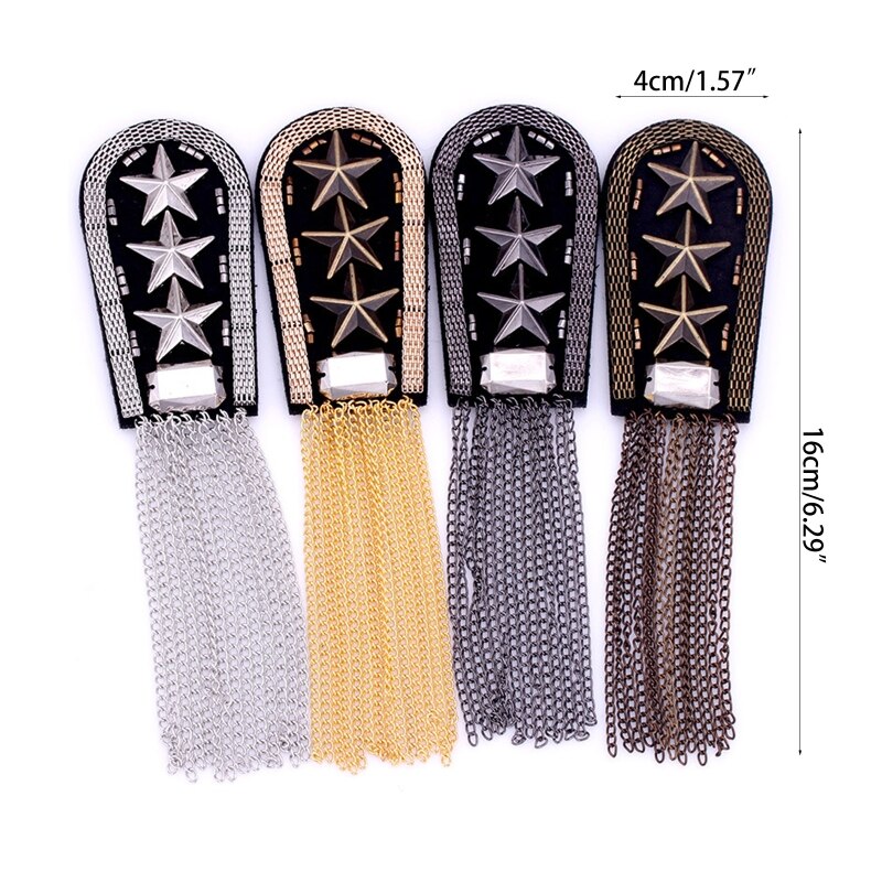 Five-pointed Star Tassel Epaulet Rhinestone Shoulder Board Costume Shoulder Badge Decor for Man Women