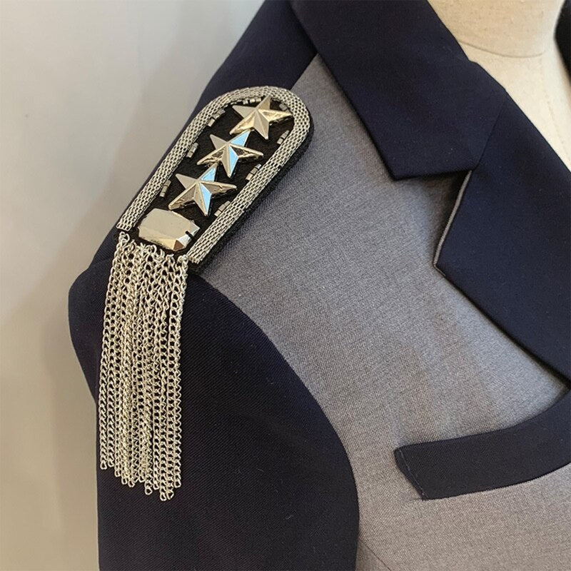Five-pointed Star Tassel Epaulet Rhinestone Shoulder Board Costume Shoulder Badge Decor for Man Women