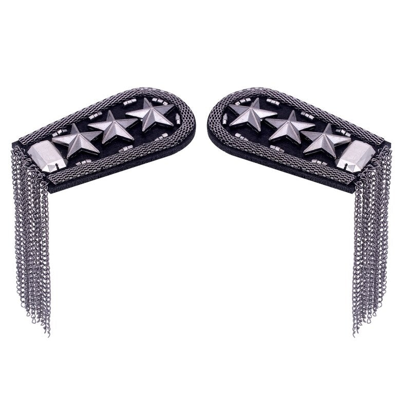 Five-pointed Star Tassel Epaulet Rhinestone Shoulder Board Costume Shoulder Badge Decor for Man Women