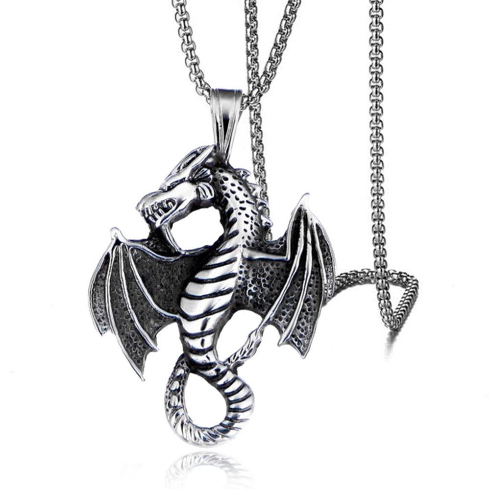 Flame Dragon Pendant Personality Punk Necklace Retro Stainless Steel Chain Necklace For Boys  Gothic Berserk