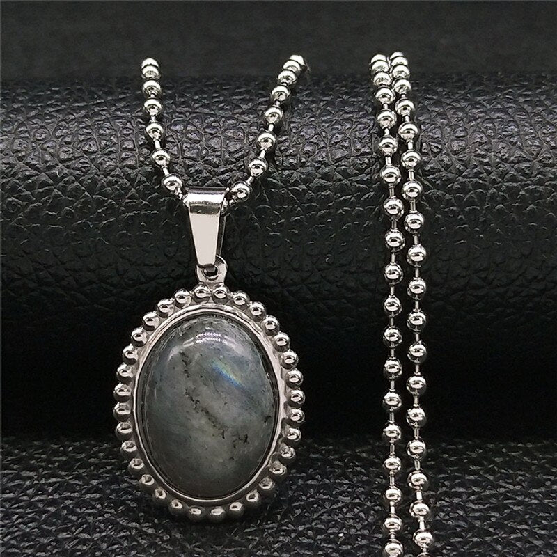 Flash Stone Stainless Steel Necklaces Charm Women/Men Silver Color Oval Long Necklaces Chain Jewelry collar mujer N4519S05