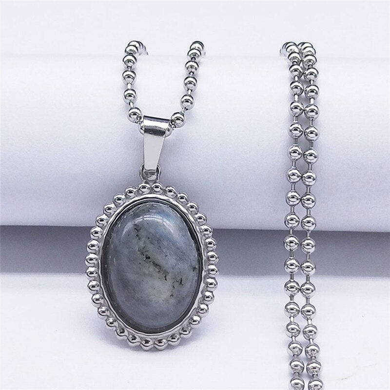 Flash Stone Stainless Steel Necklaces Charm Women/Men Silver Color Oval Long Necklaces Chain Jewelry collar mujer N4519S05