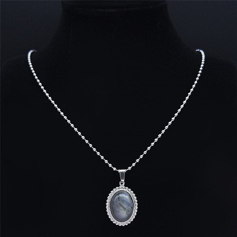 Flash Stone Stainless Steel Necklaces Charm Women/Men Silver Color Oval Long Necklaces Chain Jewelry collar mujer N4519S05
