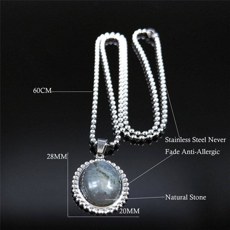 Flash Stone Stainless Steel Necklaces Charm Women/Men Silver Color Oval Long Necklaces Chain Jewelry collar mujer N4519S05