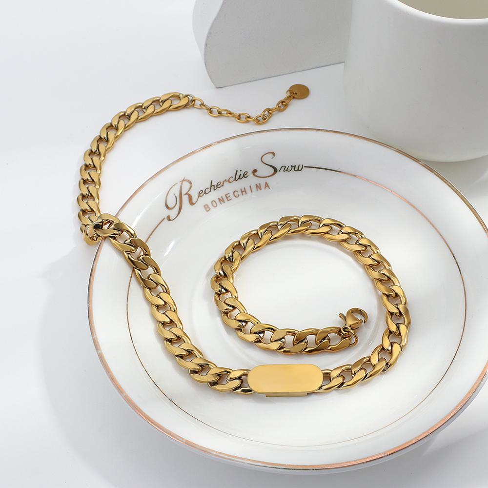 Flashbuy Trendy Gold Color Thick Chain Necklace for Women Stainless Steel Chunky Chain Choker Necklace Minimalist Couple Jewelry