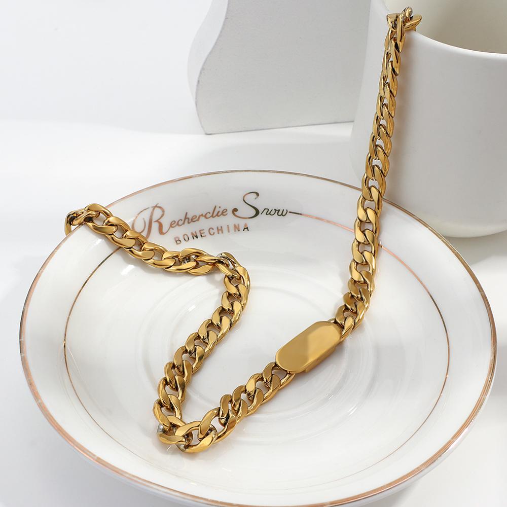 Flashbuy Trendy Gold Color Thick Chain Necklace for Women Stainless Steel Chunky Chain Choker Necklace Minimalist Couple Jewelry