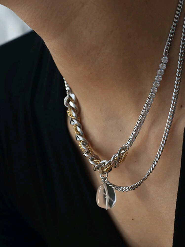 Flashbuy diseño Punk oro y cadena de Color de plata gargantilla collar de las mujeres de los hombres de acrílico transparente colgante collares Hip Hop joyas