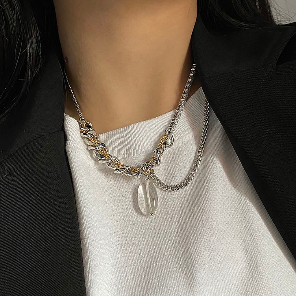 Flashbuy diseño Punk oro y cadena de Color de plata gargantilla collar de las mujeres de los hombres de acrílico transparente colgante collares Hip Hop joyas