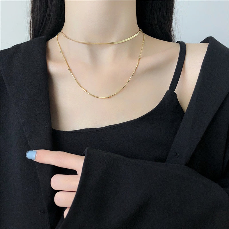 Flat cold wind snake chain necklace double contracted short chain chain of clavicle female temperament of ins small design