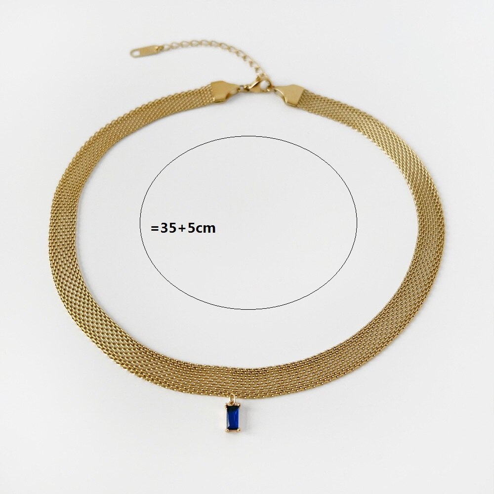 Flat mesh choker necklace with colored zirconia stone stainless steel necklace 2021 minimalism dainty jewelry summery jewelry