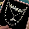 Flatfoosie  Multilayer Long Chains Necklace For Women Men Crystal Dragon Butterfly Pistol Letter Pendant Necklace Jewelry