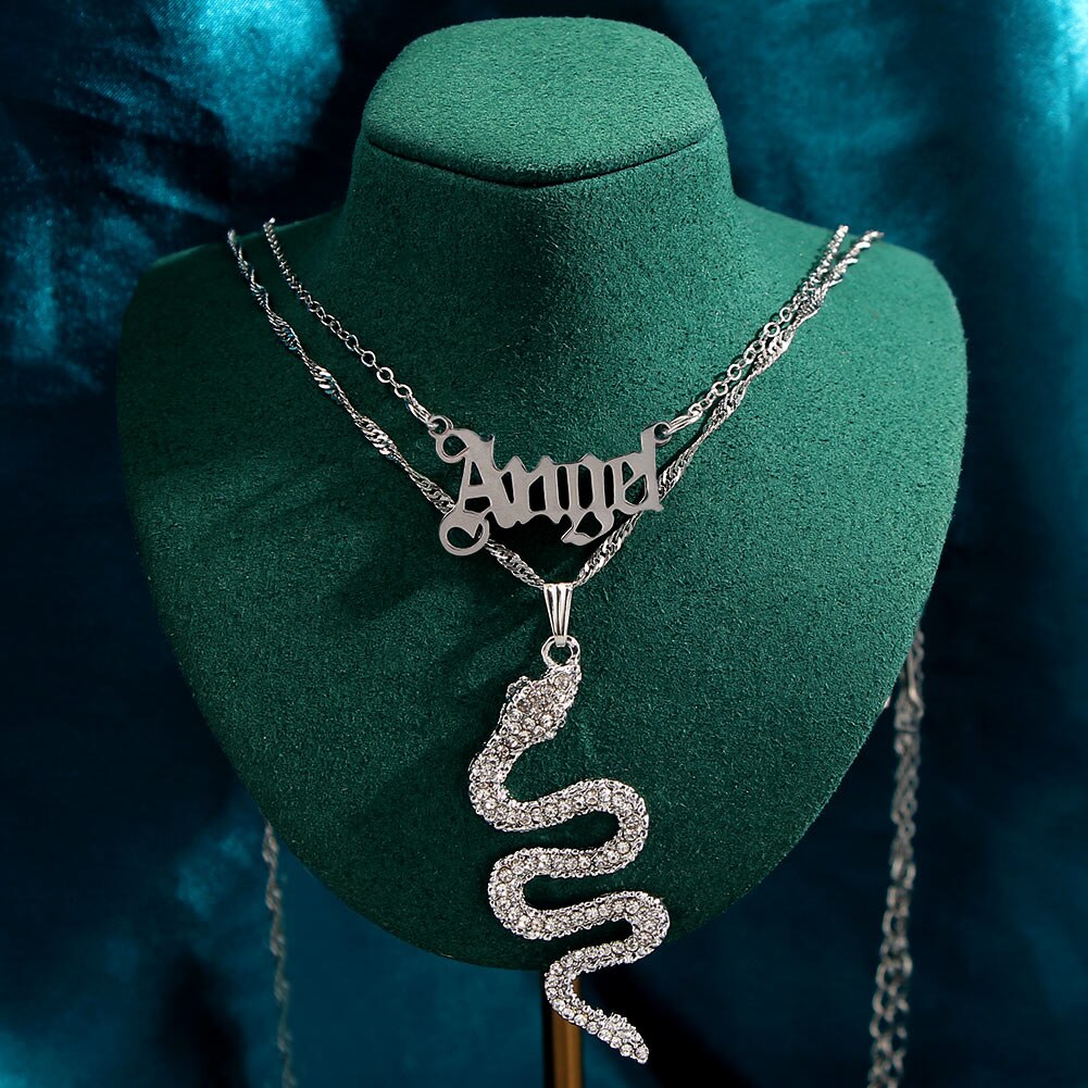 Flatfoosie Punk Hip Hop Silver Color Pistol Pendant Necklace Women Multilayer Babygirl Letter Clavicle Chain Necklace Jewelry
