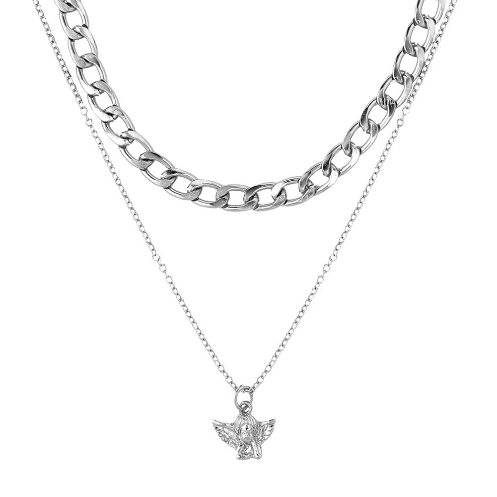 Flatfoosie Punk Hip Hop Silver Color Pistol Pendant Necklace Women Multilayer Babygirl Letter Clavicle Chain Necklace Jewelry