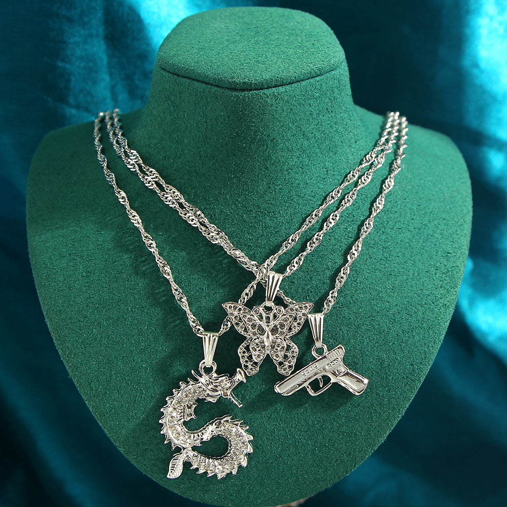 Flatfoosie Punk Hip Hop Silver Color Pistol Pendant Necklace Women Multilayer Babygirl Letter Clavicle Chain Necklace Jewelry