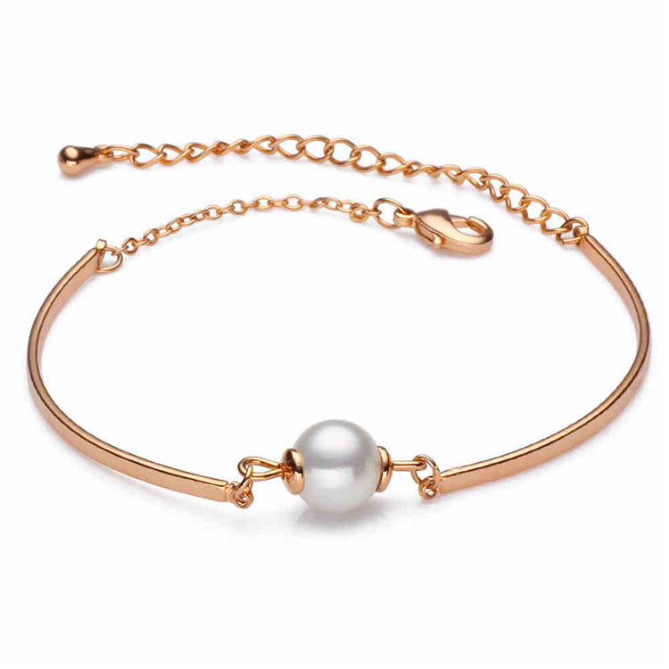 Flawless Round Natural White Pearl White/Rose 925 Sterling Silver Cuff Bracelet