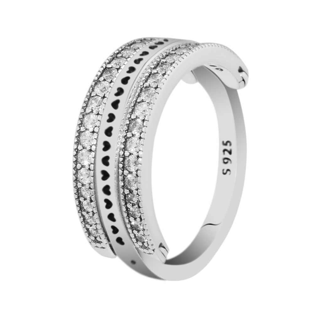 Flipping Hearts Of Brand Ring 925 Sterling Silver Clear CZ Decoration Finger Rings for Women Wedding Gift Jewelry Accessories