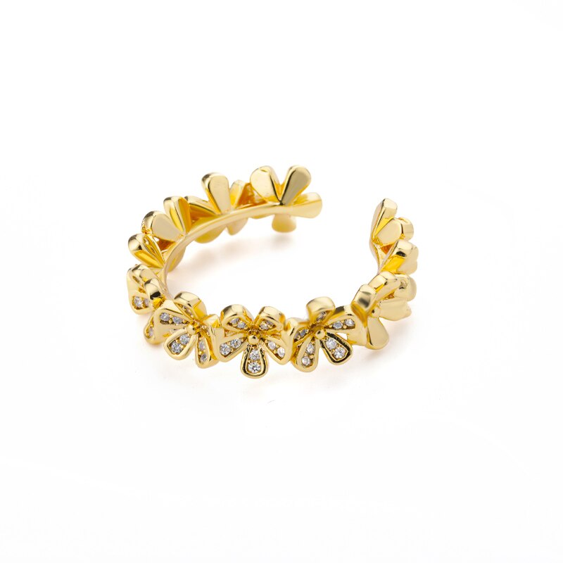 Floral Rings For Women Gold Color Stainless Steel Cubic Zircon Ring Gothic Crystal Wedding Band Aesthetic Jewerly bague
