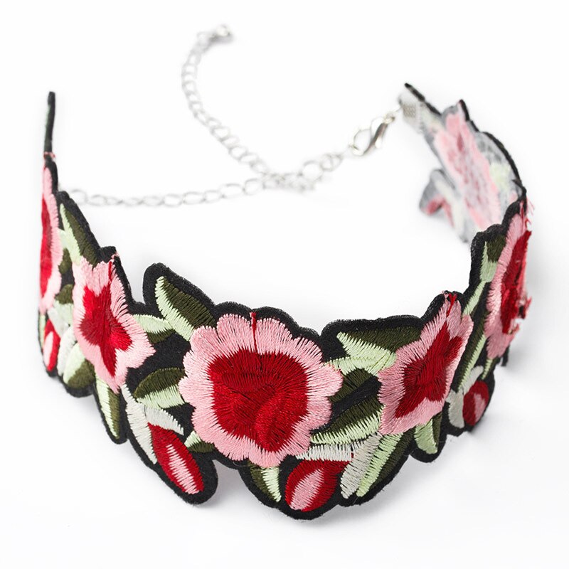 Floral Statement Choker Necklace Silver Color Chains Rose Flower Leaf Tattoo Chokers Necklaces Accessories Jewelry For Women