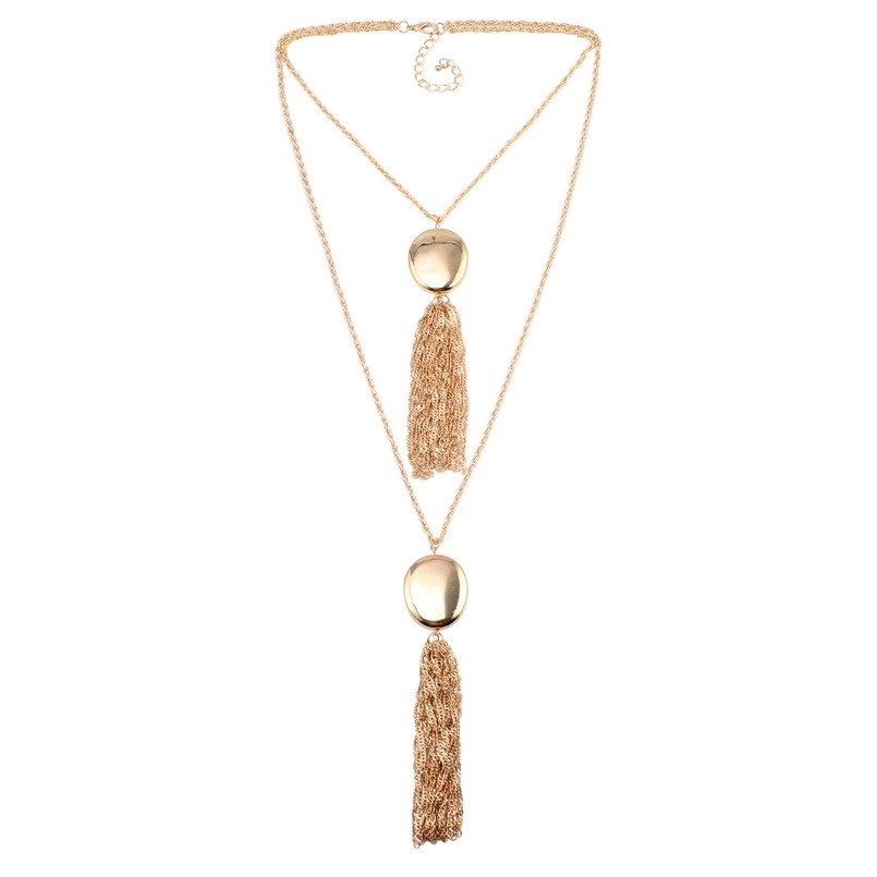 Long Metal Alloy Chain Statement Pendant Necklace for Women Chunky Tassel Maxi Bib Multi Layers Necklace Accessories New