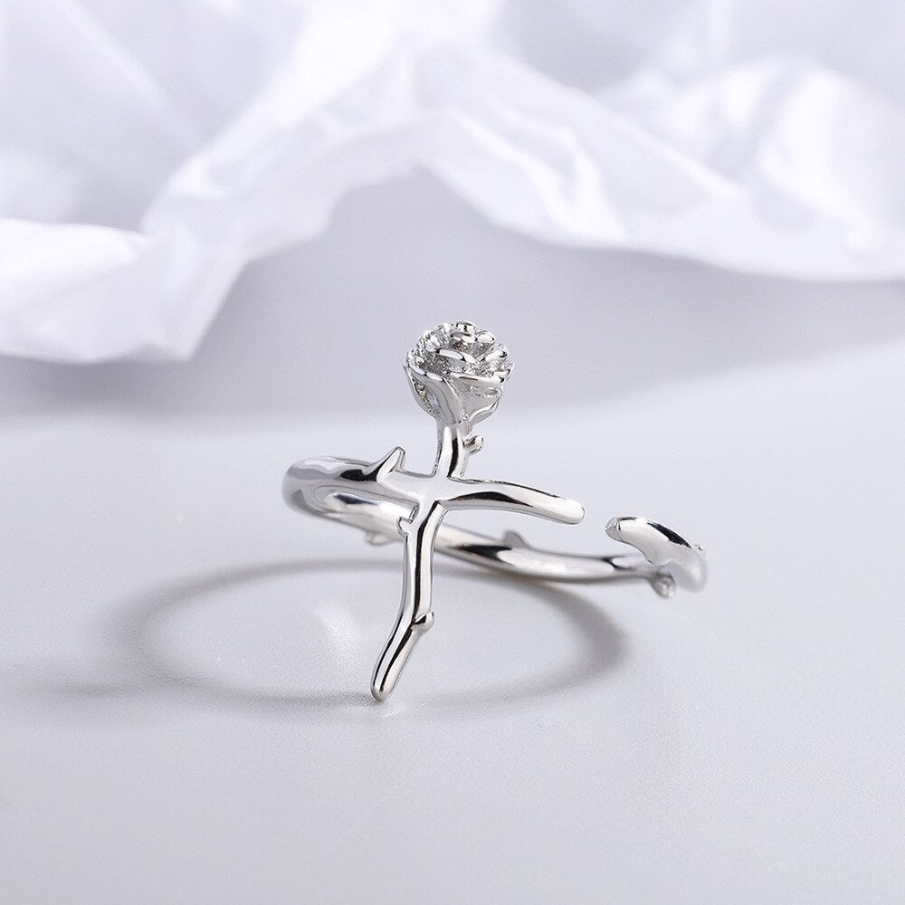 Flower Adjustable Rings For Women 925 Stamp Silver Color Aesthetic Wedding Bride Jewelry Accessories