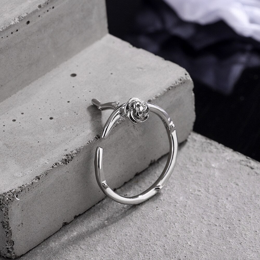 Flower Adjustable Rings For Women 925 Stamp Silver Color Aesthetic Wedding Bride Jewelry Accessories