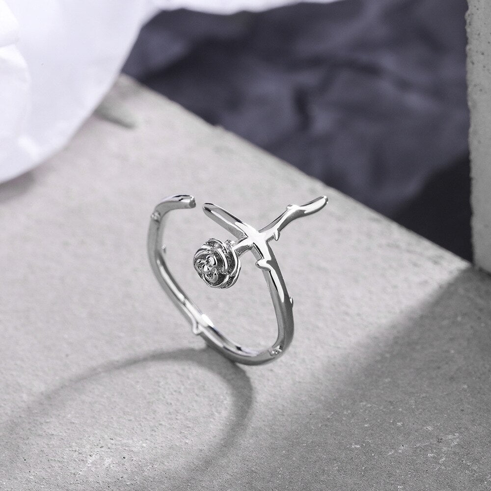 Flower Adjustable Rings For Women 925 Stamp Silver Color Aesthetic Wedding Bride Jewelry Accessories