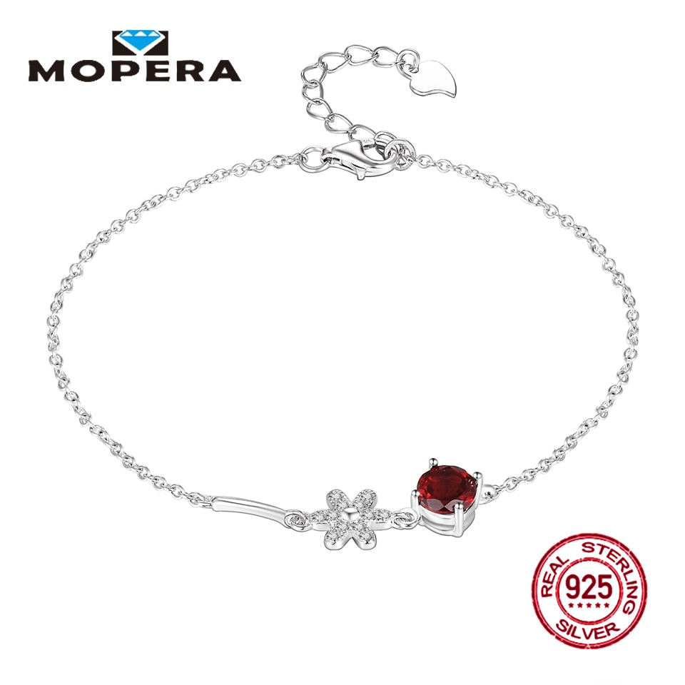 Flower Bracelets & Bangles 100% Natural 6 mm Garnet 925 Sterling Silver Jewelry Silver Chain Charm Bracelet For Women Girl S925