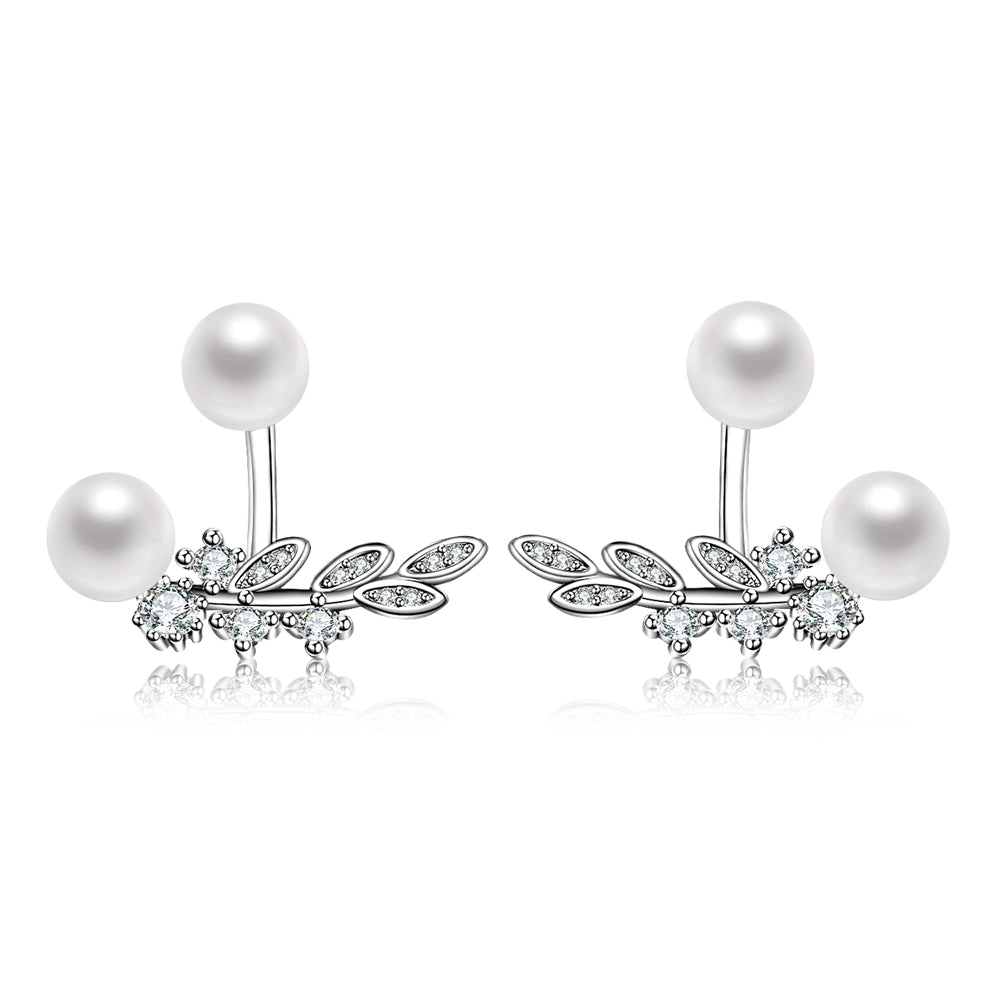 Flower Crystal CZ Stud Earrings for Women Rose gold color Double Sided Fashion Pearl Jewelry Earrings female Ear Brincos Pending