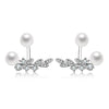 Flower Crystal CZ Stud Earrings for Women Rose gold color Double Sided Fashion Pearl Jewelry Earrings female Ear Brincos Pending