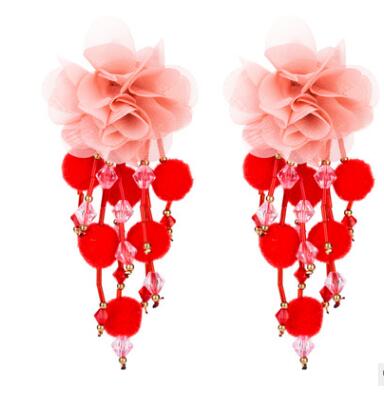 Flower Drop Earrings for Women Tassel Pom Pom Earrings floral Bohemian earing maxi statement jewelry Long Pendientes