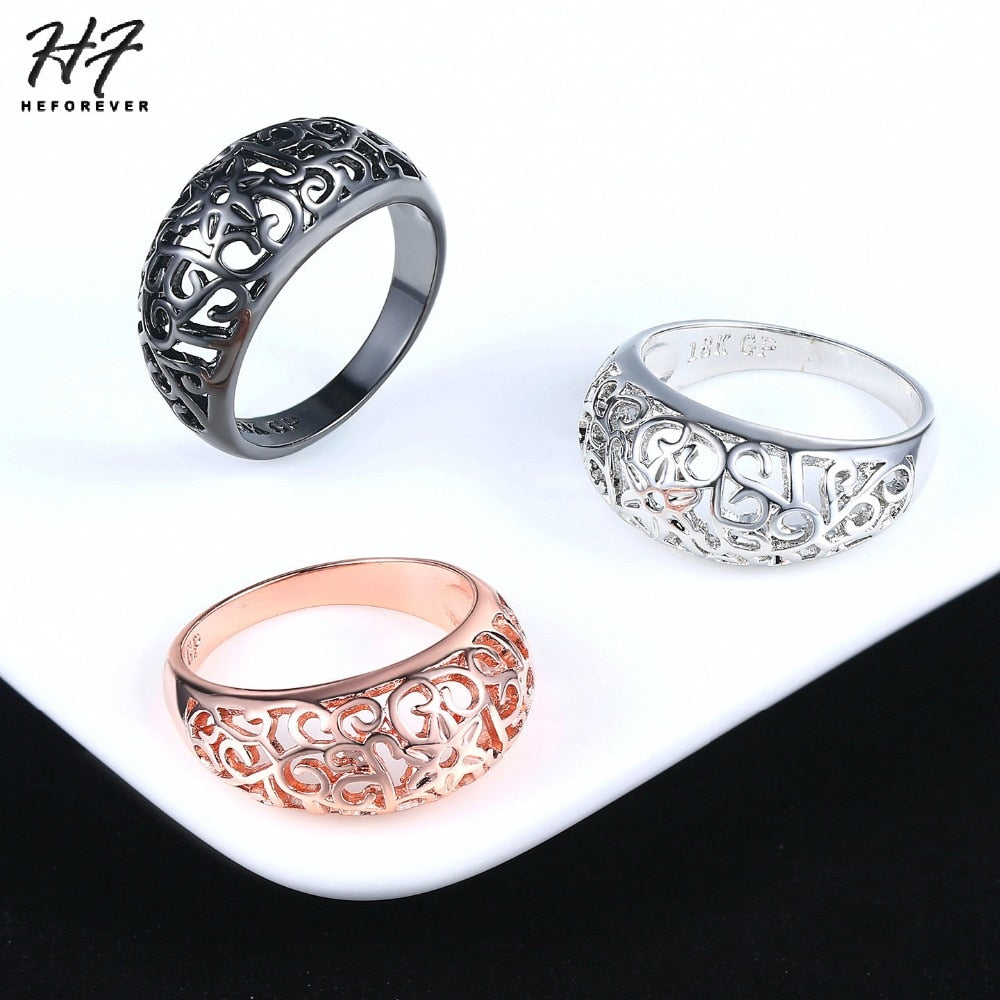 Flower Hollowing craft Rose Black Silver Gold Color Ring Fashion Jewelry Full Sizes Top Quality Wholesale R281